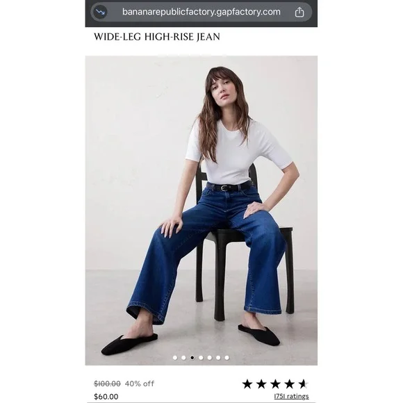 Banana Republic Factory High-Rise Wide-Leg Jeans Dark Wash Blue 33/16 Stretch - Picture 5 of 9